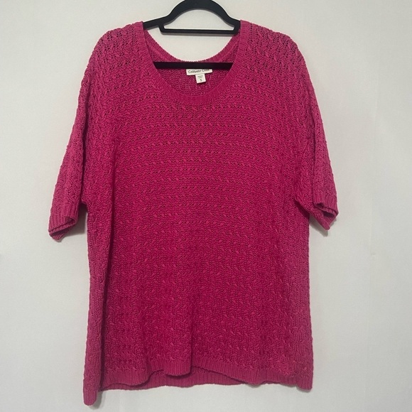 Coldwater Creek LIKE NEW hot pink open knit short sleeve sweater size 1X - Picture 1 of 4